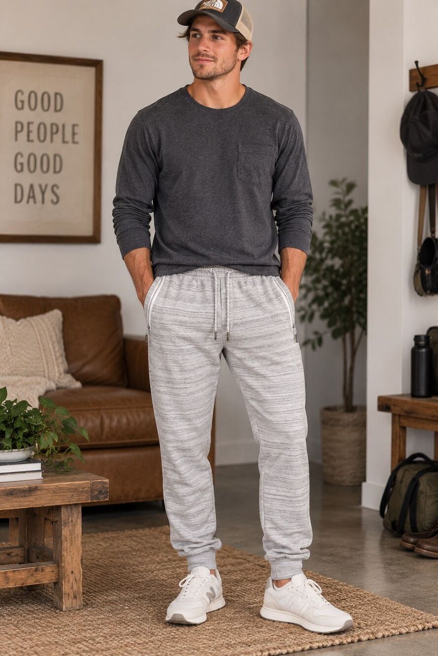 American Eagle Men’s Gray Marled Jogger Sweatpants Zip Pockets Drawstring XL